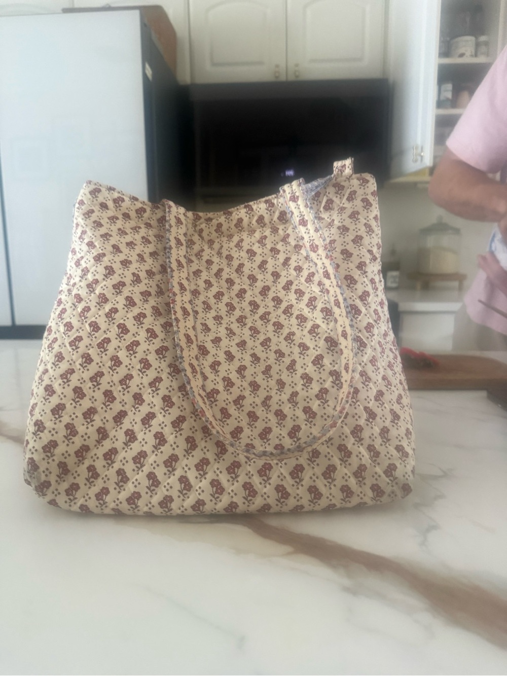 Vera Bradley Cream Tote with Burgundy Floral Print